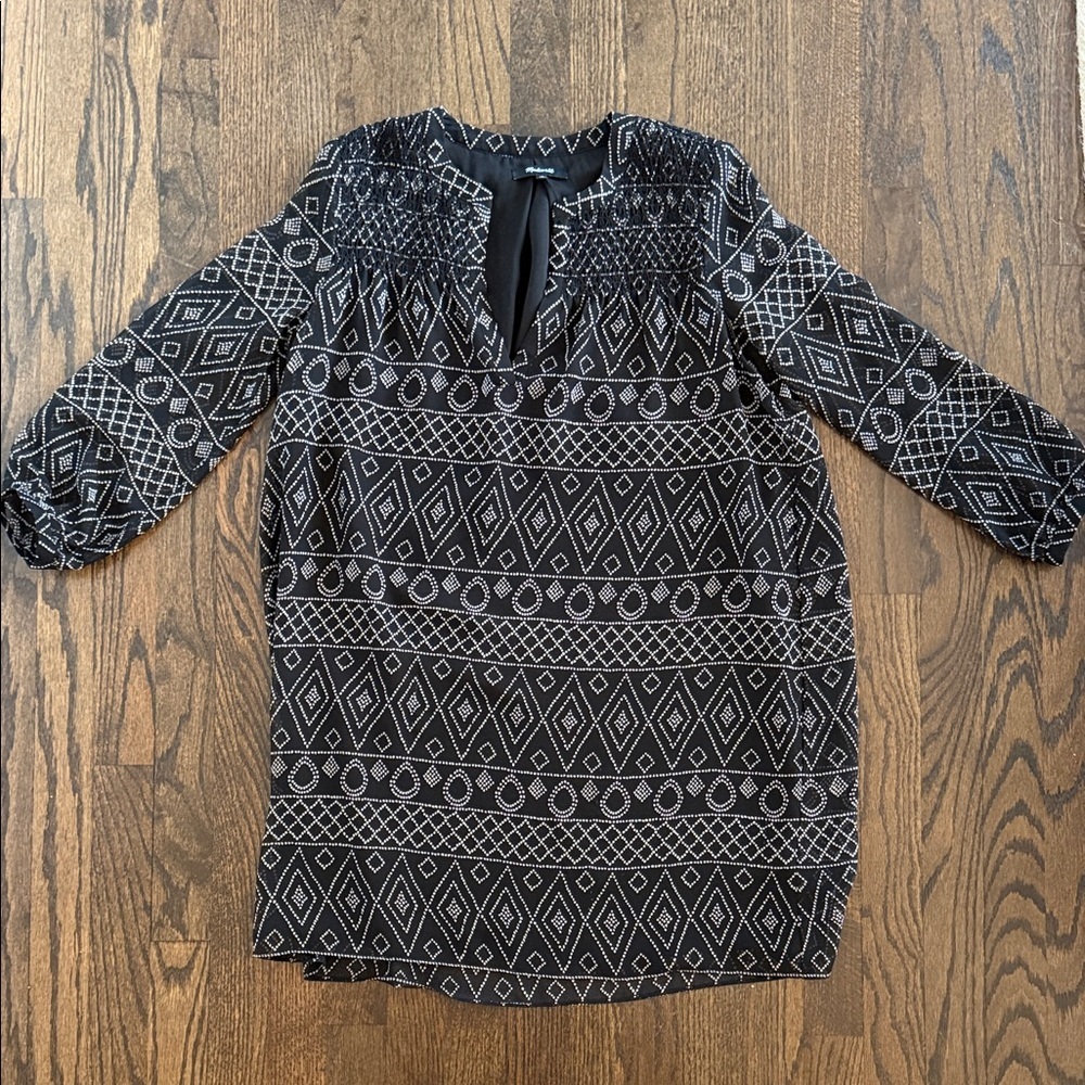 Madewell Black and White Geometric Dress Sheer Sleeves